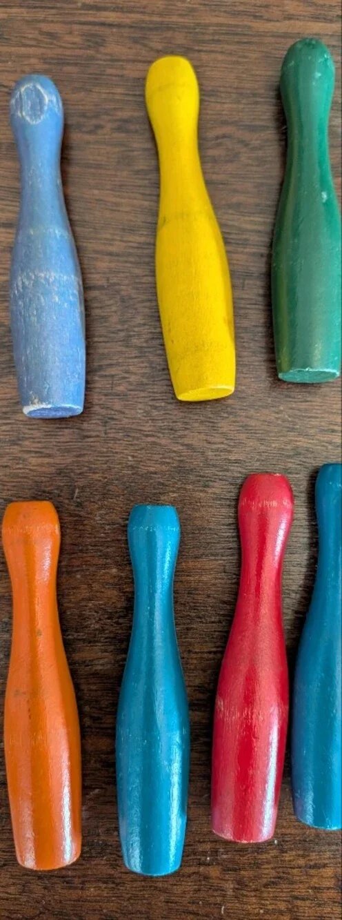 vintage Toys Blocks colorful wooden toy bowling pins or skittles